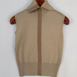 LOEWE Tan Lightweight 100% Wool High Neck Sleeveless Knit Fitted Vest Top Small